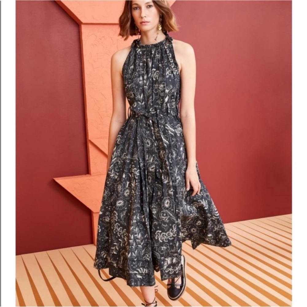 Ulla Johnson Black Paisley Midi Dress
